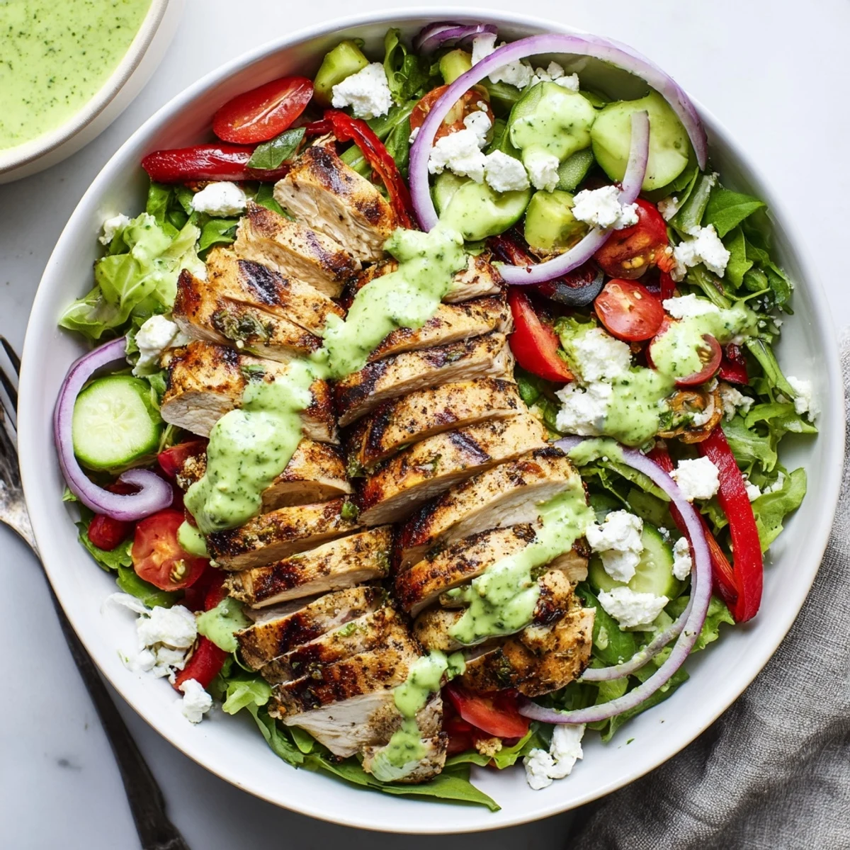 Weeknight favorite: tangy lime dressing on Grilled Chicken Salad Avocado Herb Dressing Recipe