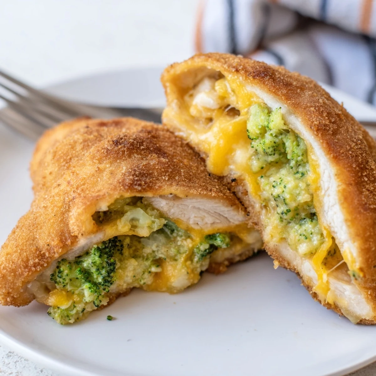 Broccoli Cheese Stuffed Chicken Breast plated with crisp salad, buttery Chardonnay suggestion