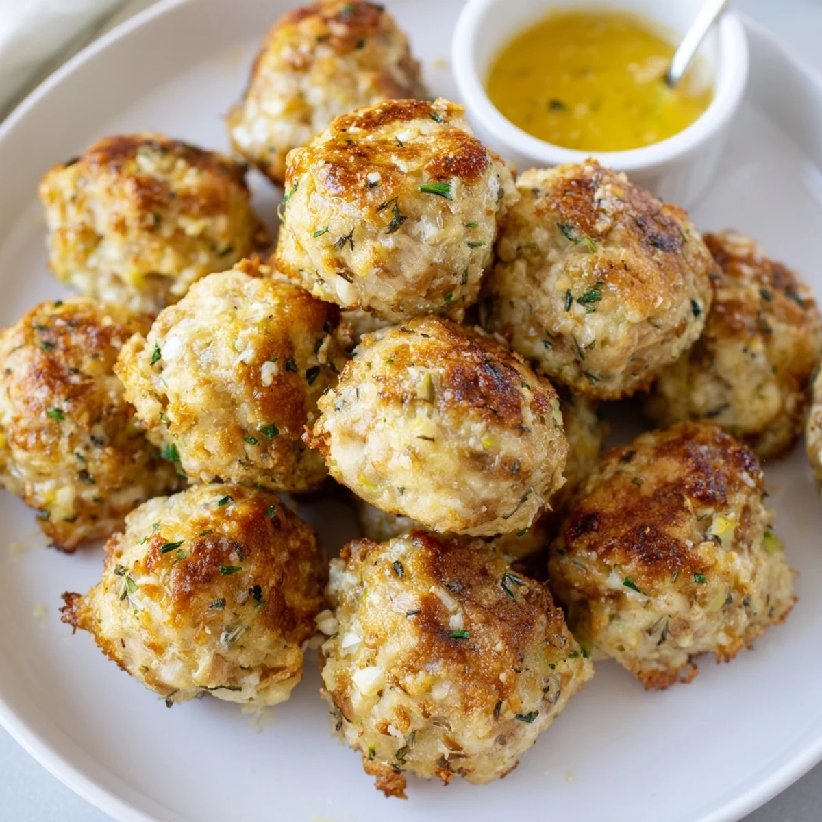 Golden-browned Sage Onion Chicken Balls steaming, herby aroma and caramelized onion.