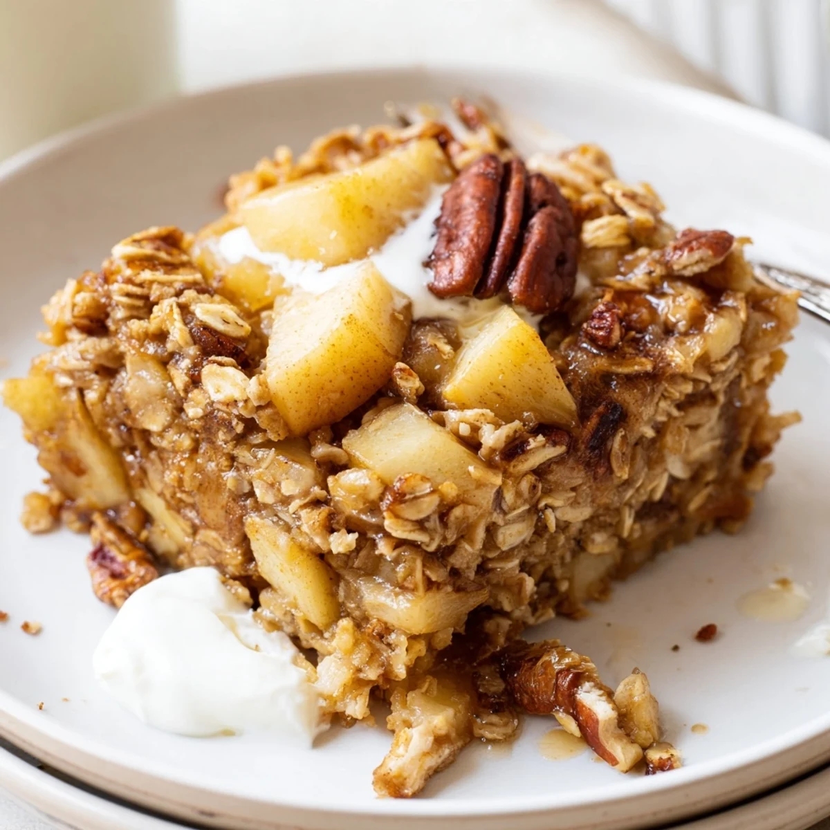 Delicious Apple Cinnamon Oatmeal Bake Recipe For Mornings, golden crust steaming, maple sweet aroma