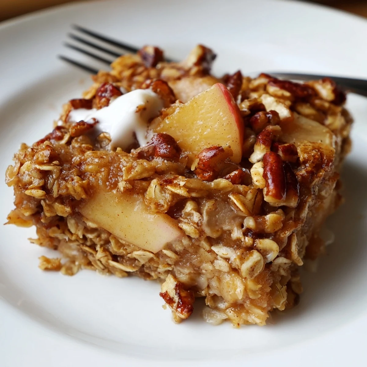 Warm slices of Delicious Apple Cinnamon Oatmeal Bake Recipe For Mornings with cinnamon sugar