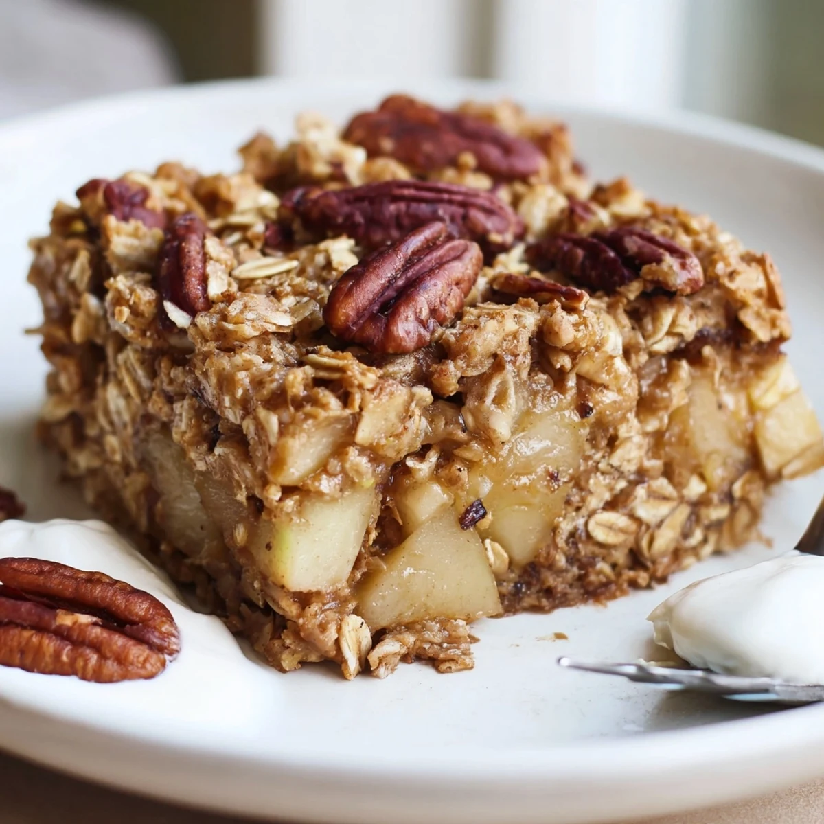 Baked comfort: Delicious Apple Cinnamon Oatmeal Bake Recipe For Mornings topped with toasted walnuts