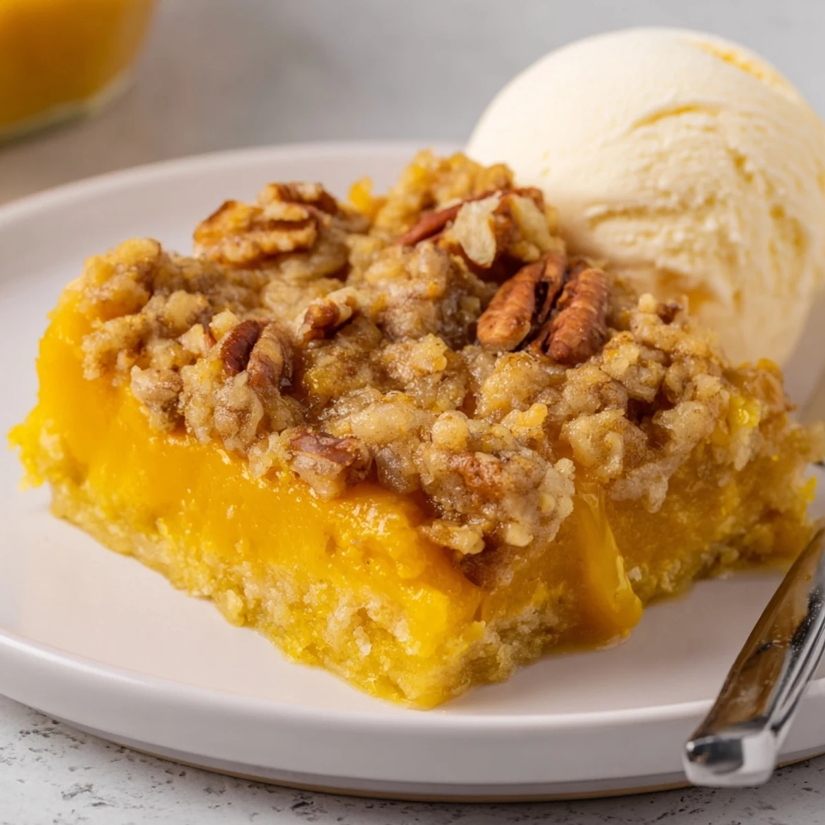Golden Pumpkin Dump Cake cooling in pan, buttery crumbs and warm aroma