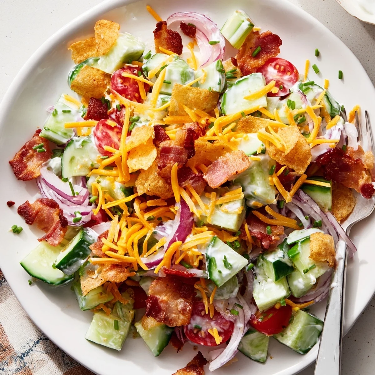 Chilled Cucumber Ranch Crack Salad tossed in creamy dressing, ideal picnic side.