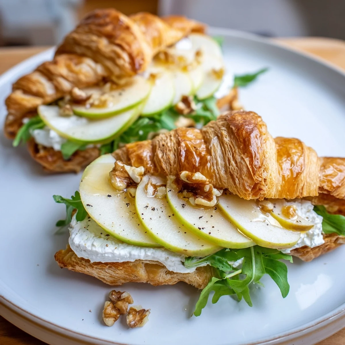 Rustic Apple Goat Cheese Croissant Sandwich served warm for elegant brunch with greens