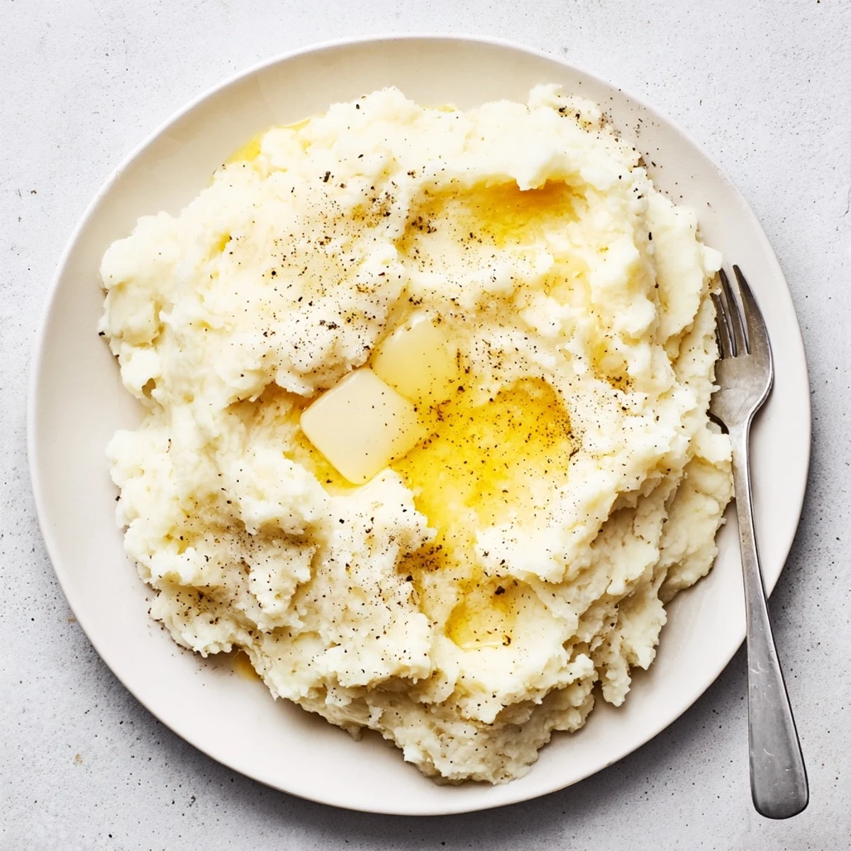 Classic buttery mashed potatoes served alongside fresh green beans and roasted chicken