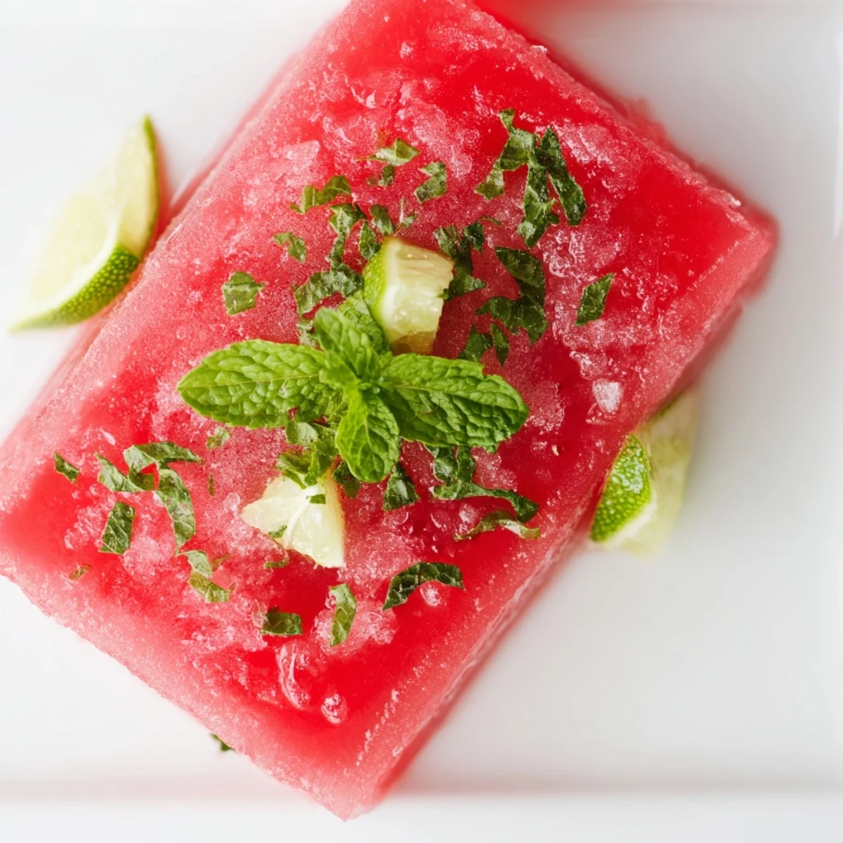 Refreshing frozen watermelon lime bars with zesty green zest and mint topping