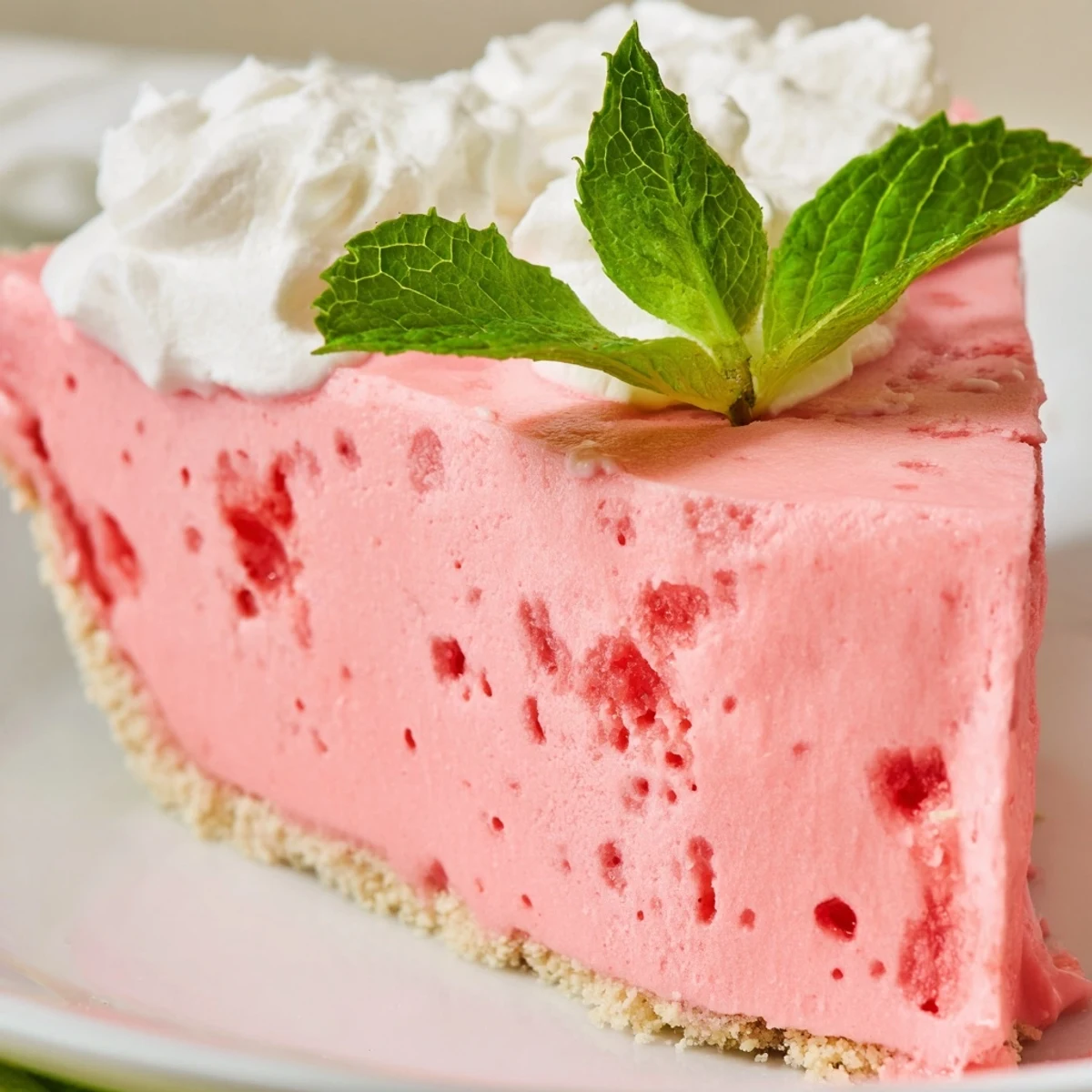 Chilled pink watermelon pie with graham cracker crust garnished with watermelon balls