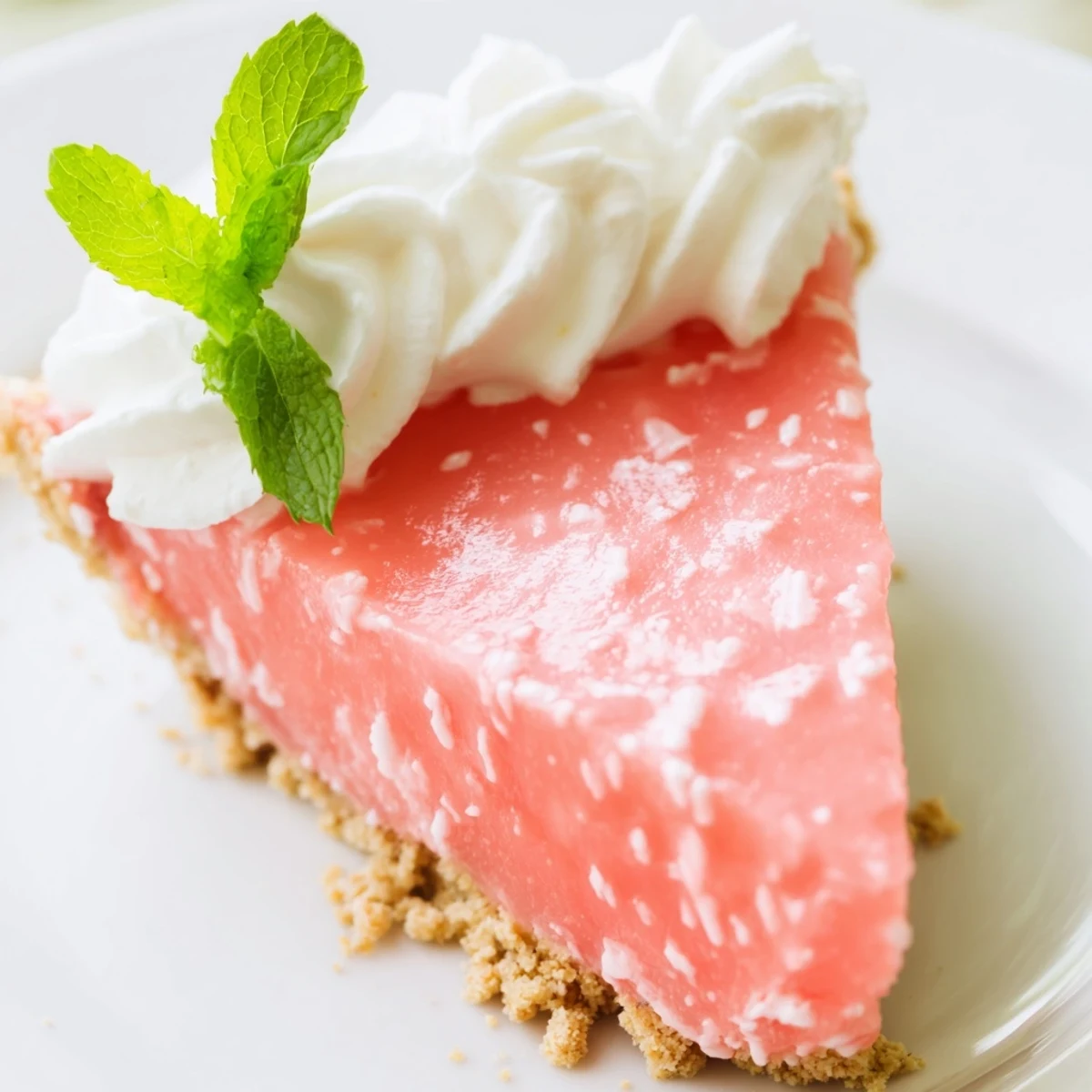 Creamy watermelon pie dessert slice revealing smooth pink filling and crunchy crust