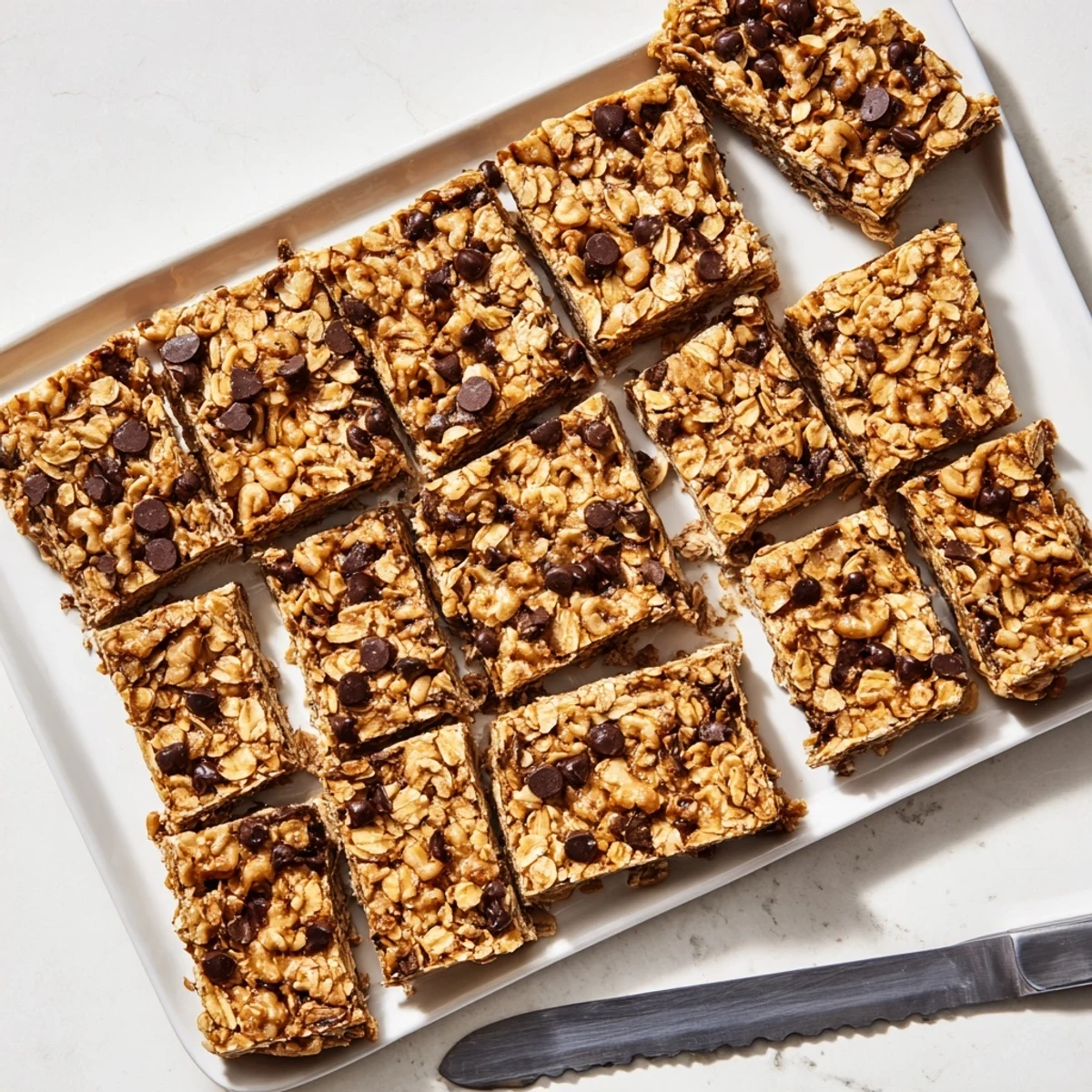 Fresh banana oat bars cooling in the pan with golden brown edges