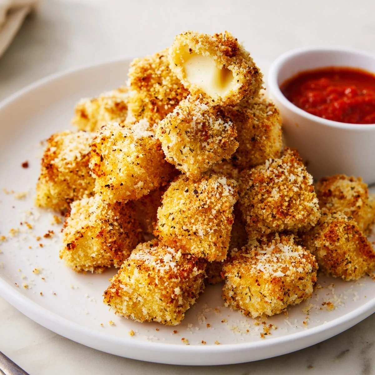 Crispy Tortellini Party Snacks Recipe showcasing golden, crunchy bites with marinara