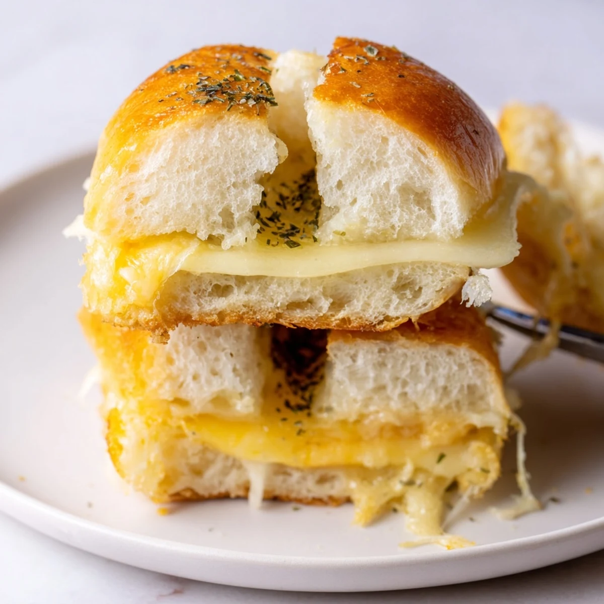 Mini Grilled Cheese Hawaiian Rolls fresh from oven, gooey cheese, golden tops