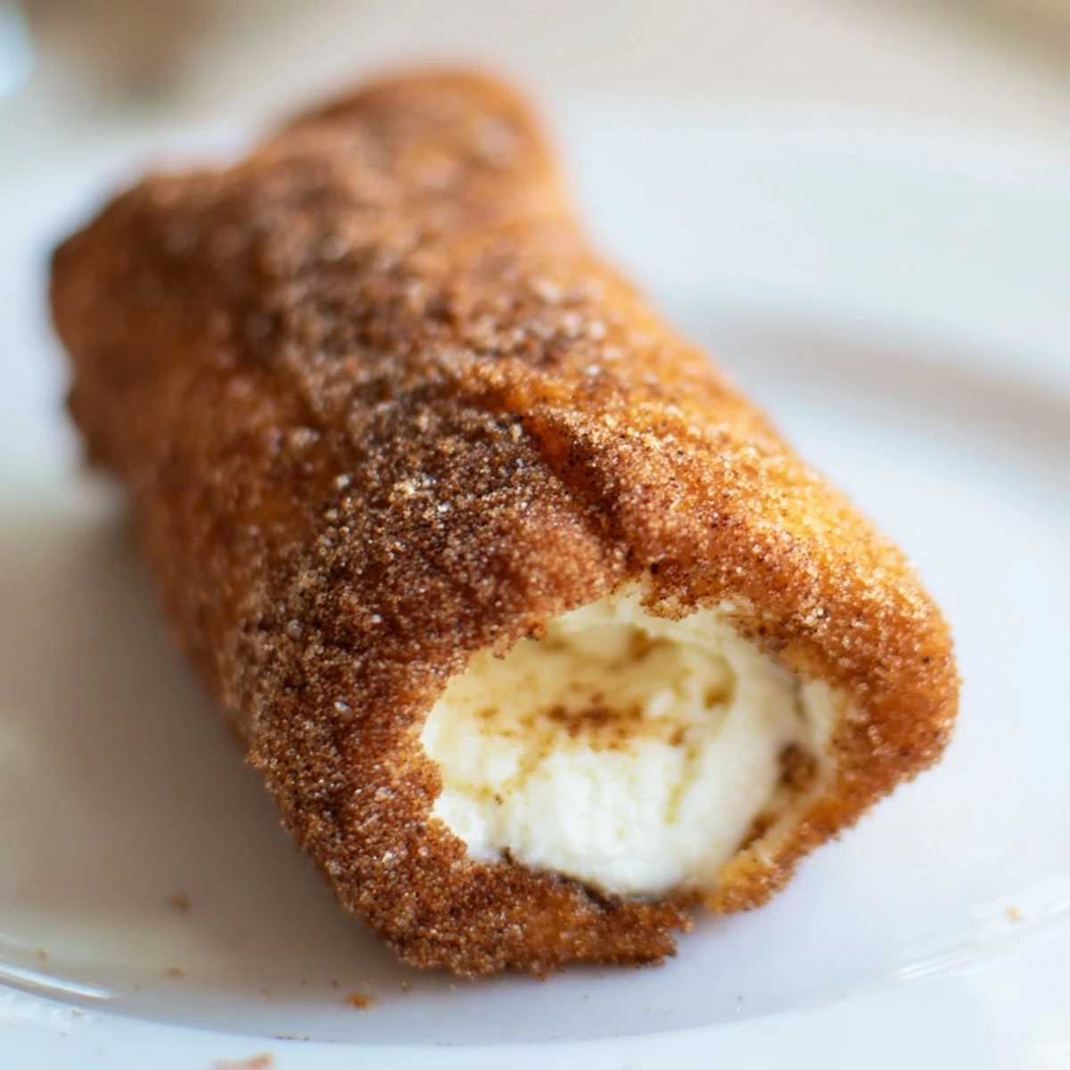 Crispy golden cheesecake chimichangas coated in cinnamon sugar on a wire rack