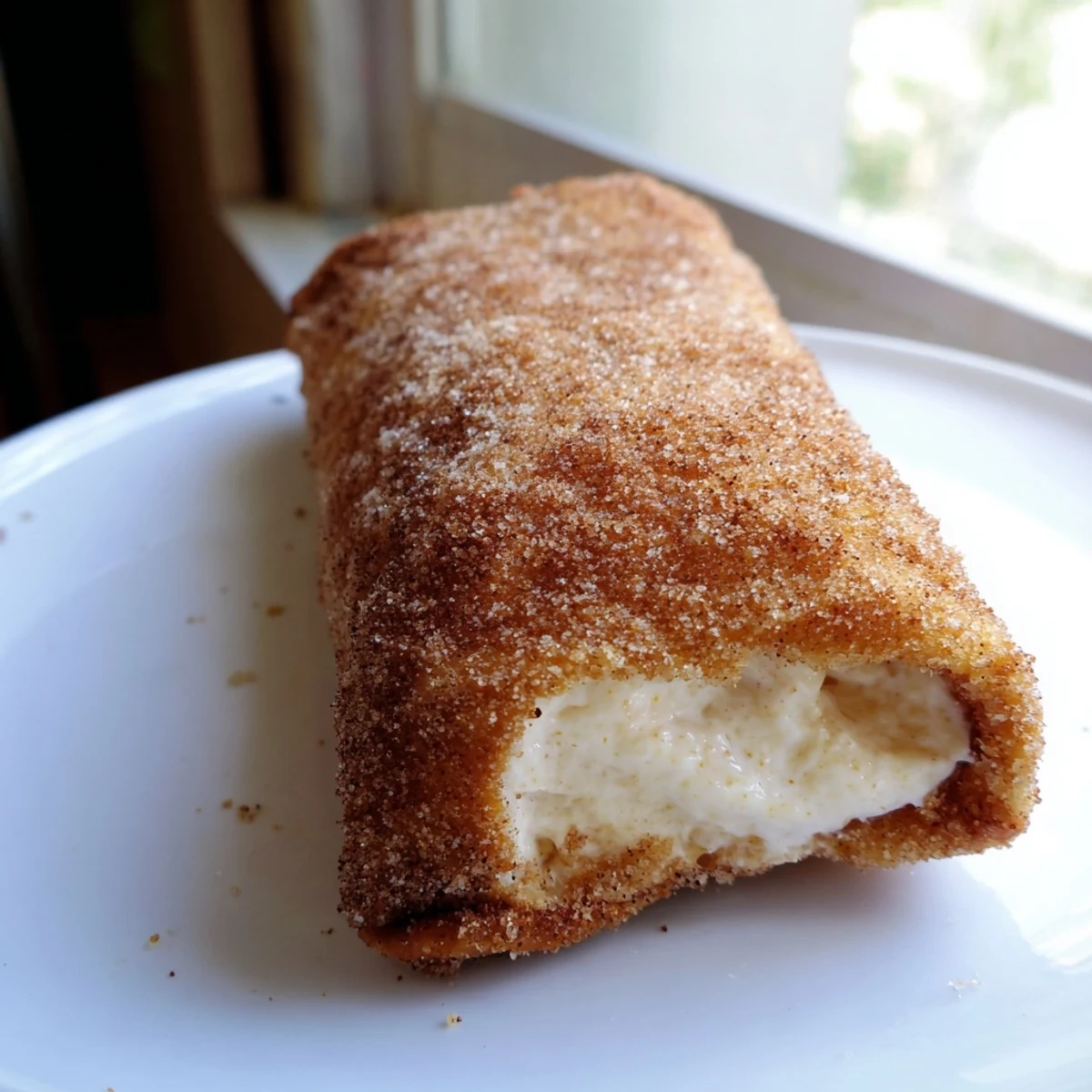 Golden fried cheesecake chimichangas oozing rich cream cheese filling drizzled with chocolate sauce