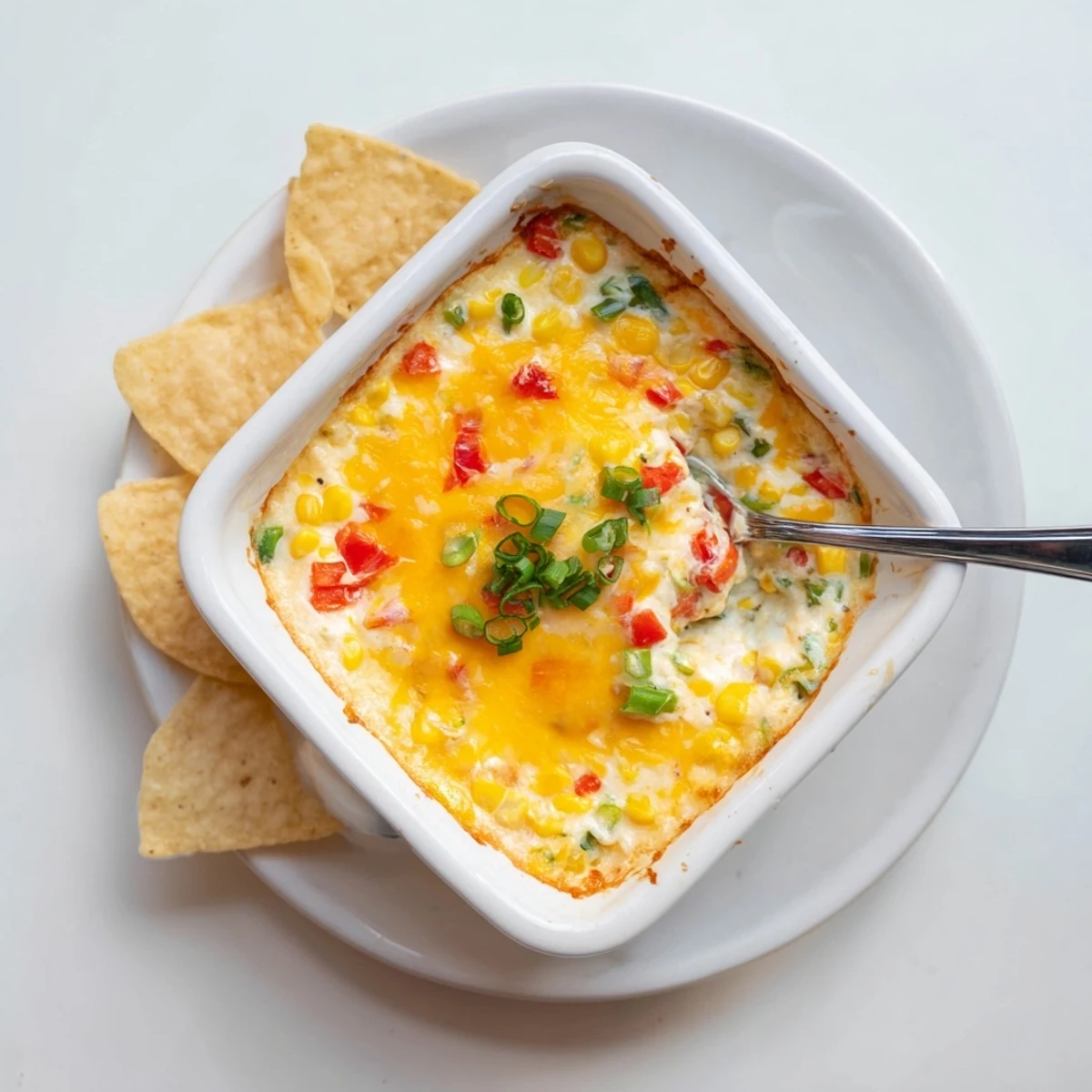 Golden baked creamy corn jalapeño dip bubbling in a cast iron skillet