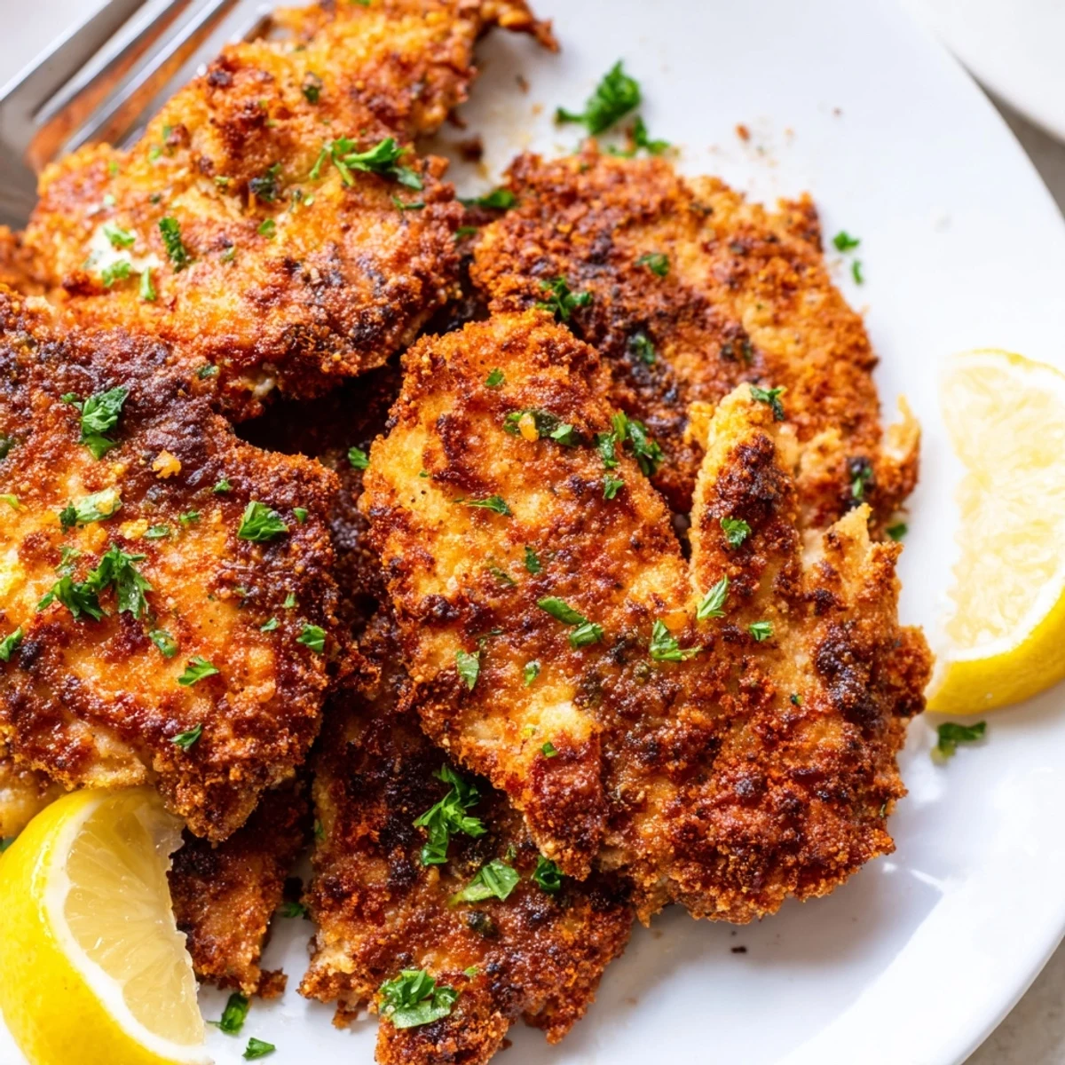 Golden Paprika Parmesan Chicken with a crispy herb crust fresh from the oven