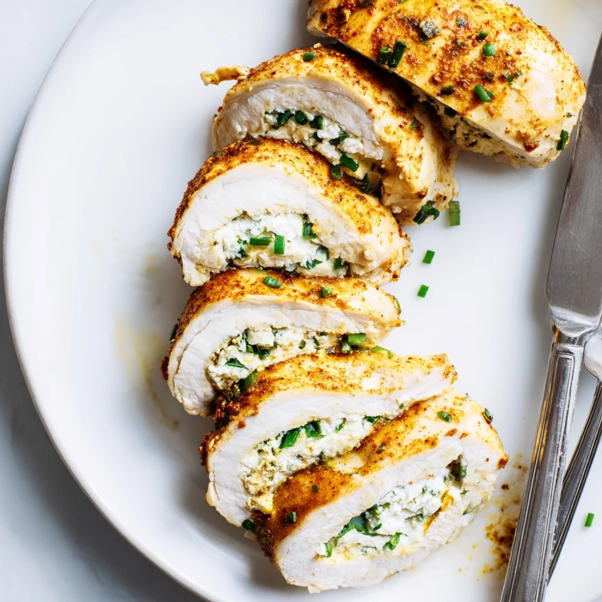 Crispy paprika crusted goat cheese chicken served alongside a bright green salad for elegant presentation