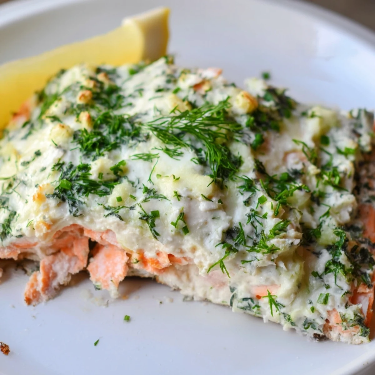Tender baked Boursin salmon topped with melted garlic herb cheese and chives