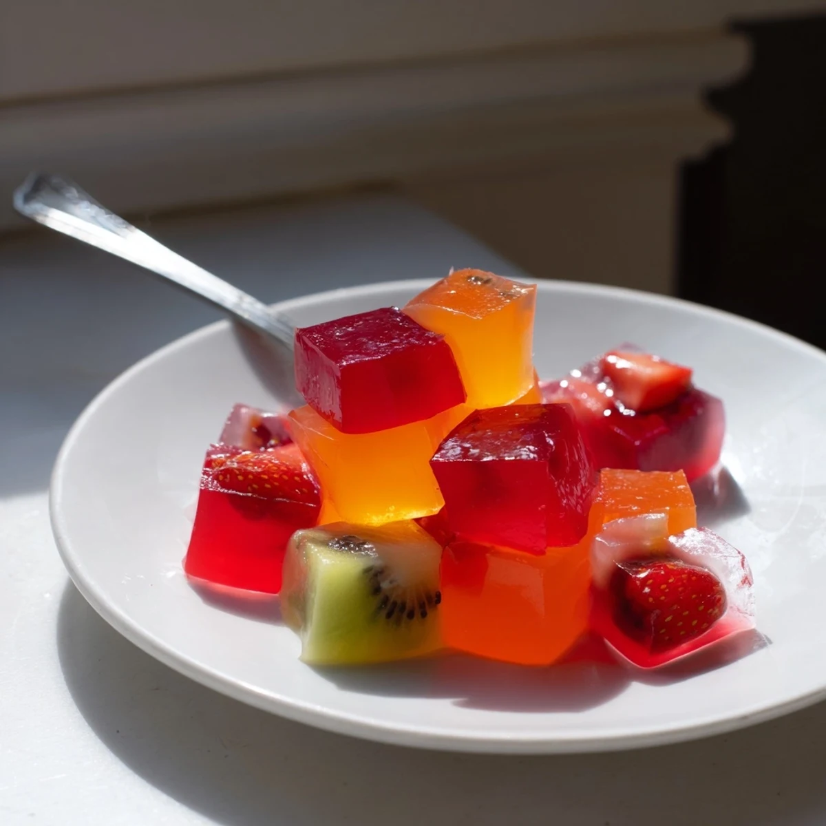 Bouncy collagen fruit jellies dusted with sugar, nestled in decorative silicone candy molds